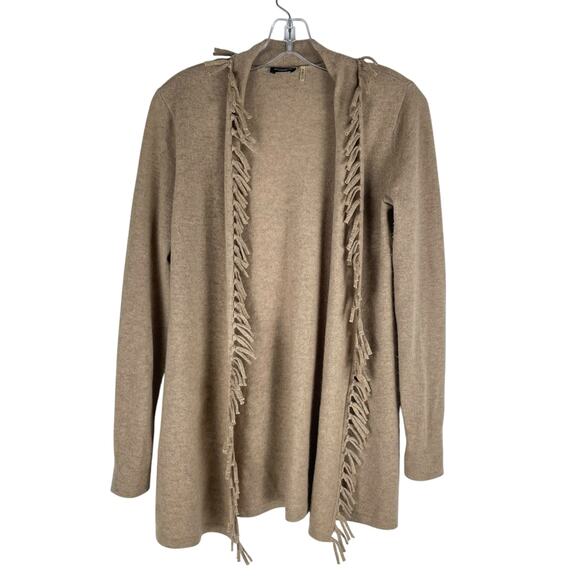 Magaschoni 100% Cashmere Fringe Trim Open Front Cardigan Brown Size XS - Picture 2 of 8